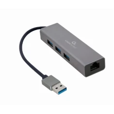 USB-хаб Cablexpert 3 порти USB 3.0 з Gigabit Ethernet адаптером Grey (A-AMU3-LAN-01)