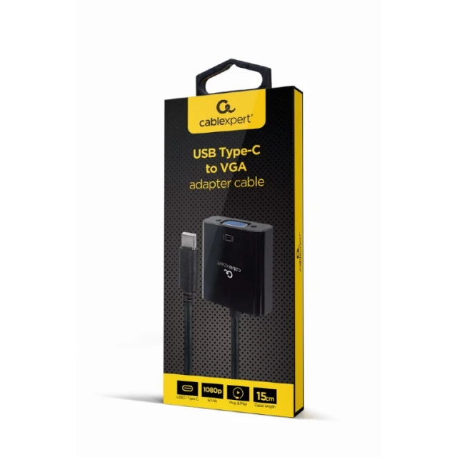 Адаптер Cablexpert USB Type-C M на VGA F 0,15 м Black (A-CM-VGAF-01)