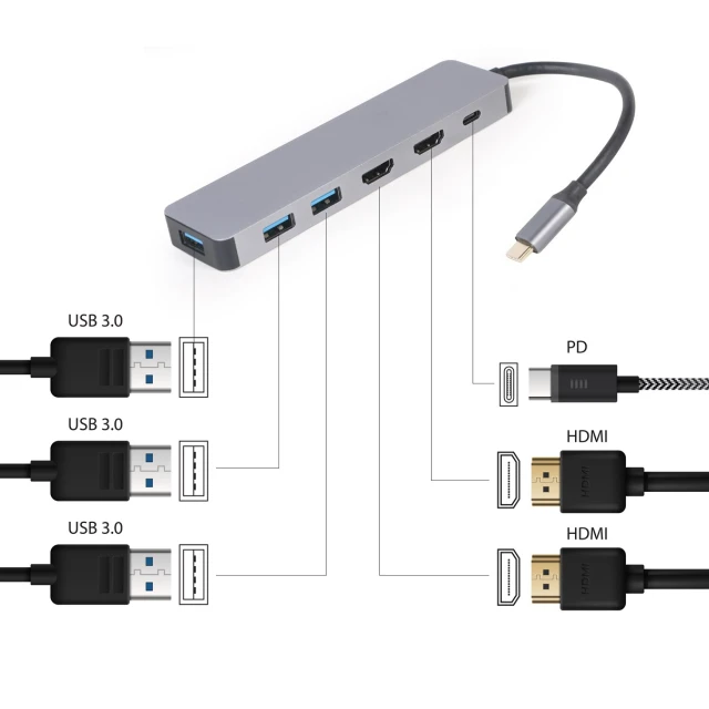 Мультиадаптер Gembird USB Type-C 3 в 1 (USB Hub, HDMI, PD 100W) Silver (8716309127080)