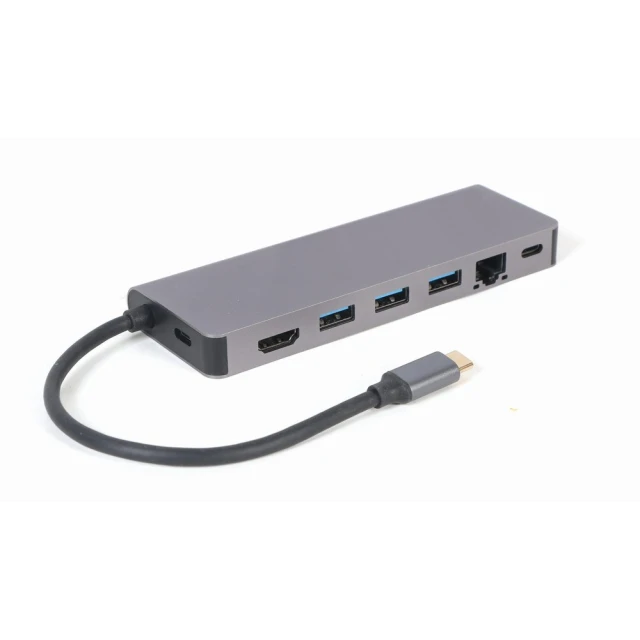 Мультиадаптер Gembird USB Type-C 5 в 1 (USB Hub, HDMI, Card Reader, LAN, PD 100W) (8716309127097)