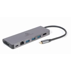 Мультиадаптер Gembird USB Type-C 5 в 1 (USB Hub, HDMI, Card Reader, LAN, PD 100W) (8716309127097)