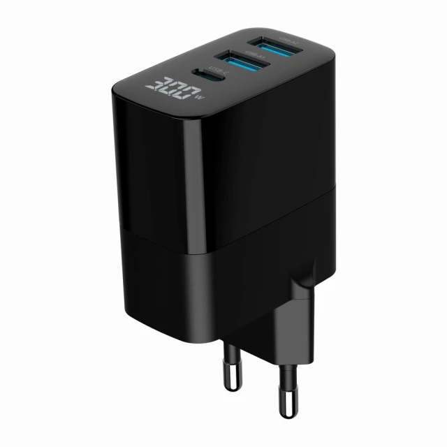 Мережевий зарядний пристрій Gembird 3-портовий GaN PD 2x USB-A + 1x USB-C 30 Вт LCD Black (8716309129626)
