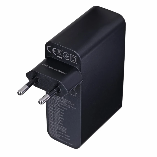 Мережевий зарядний пристрій Gembird 100 Вт PD GaN 3x USB-A 1x USB-C з дисплеєм LCD Black (8716309133869)
