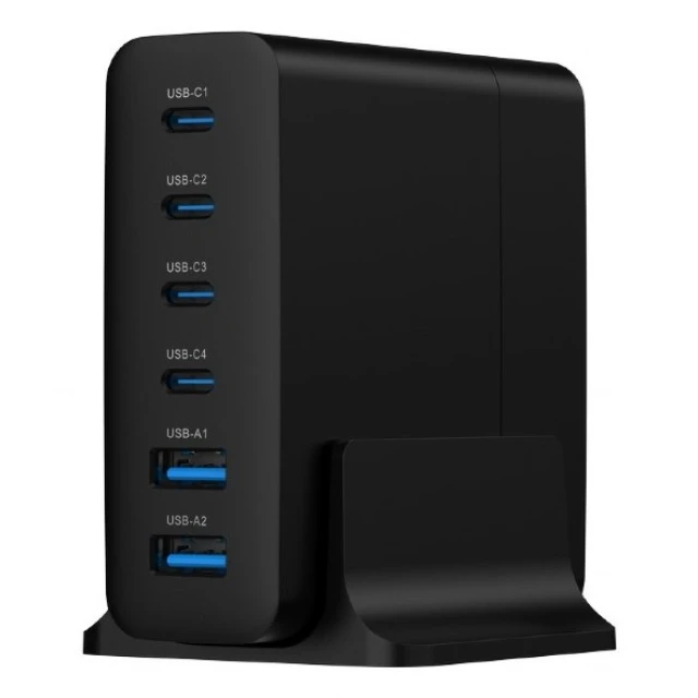 Сетевое зарядное устройство Gembird 75 Вт PD GaN 2x USB-A 4x USB-C Black (8716309133876)