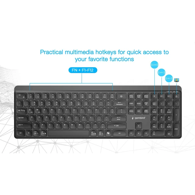 Комплект клавіатура + миша Gembird KB-WPS-03 бездротовий Dual Mode 2.4 GHz + Bluetooth US розкладка Black (8716309136907)