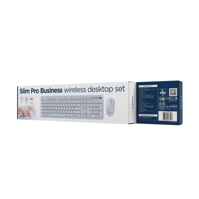 Комплект клавіатура + миша Gembird KBS-WPS-01 Slim Pro Business бездротовий US розкладка White (8716309137027)