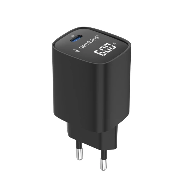 Мережевий зарядний пристрій Gembird 60 Вт PD USB-C з дисплеєм LCD Black (8716309138451)
