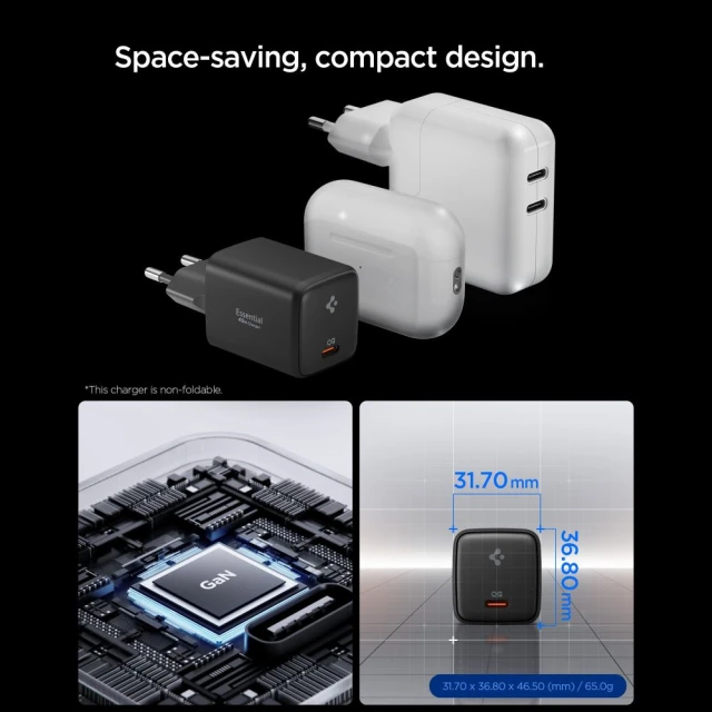 Мережевий зарядний пристрій Spigen Essential 1-Port 45W + Type-C Cable Black (ACH09474)