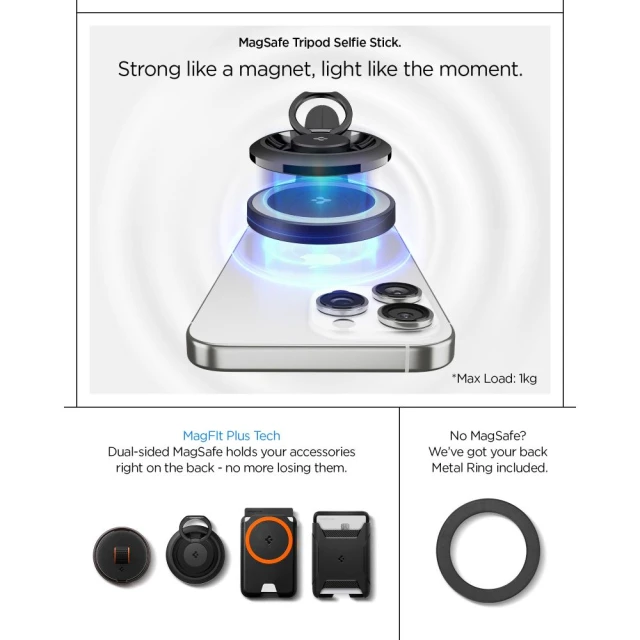Універсальний штатив Spigen S581W Bluetooth Selfie Stick Tripod Black with MagSafe (AMP09534)