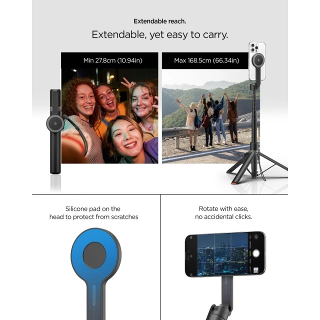 Універсальний штатив Spigen S581W Bluetooth Selfie Stick Tripod Black with MagSafe (AMP09534)