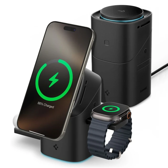 Бездротовий зарядний пристрій Spigen Essential EF223MS 3-in-1 Rotary Magnetic 15W Black with MagSafe (ACH09542)