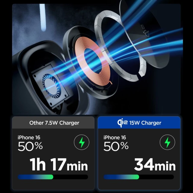 Бездротовий зарядний пристрій Spigen Essential EF223MS 3-in-1 Rotary Magnetic 15W Black with MagSafe (ACH09542)