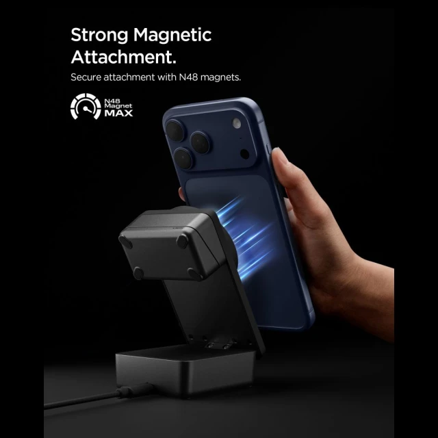 Бездротова зарядка Spigen Essential 3in1 Magnetic 25W Qi2.2 Black with MagSafe (ACH10398)