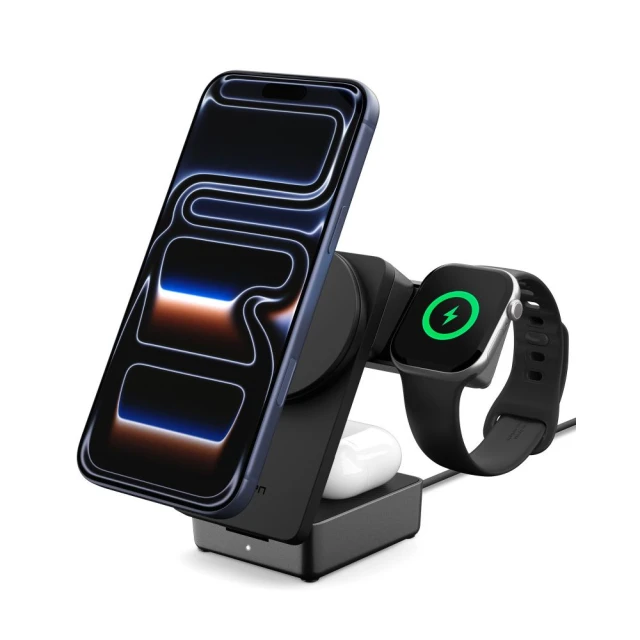 Бездротова зарядка Spigen Essential 3in1 Magnetic 25W Qi2.2 Black with MagSafe (ACH10398)