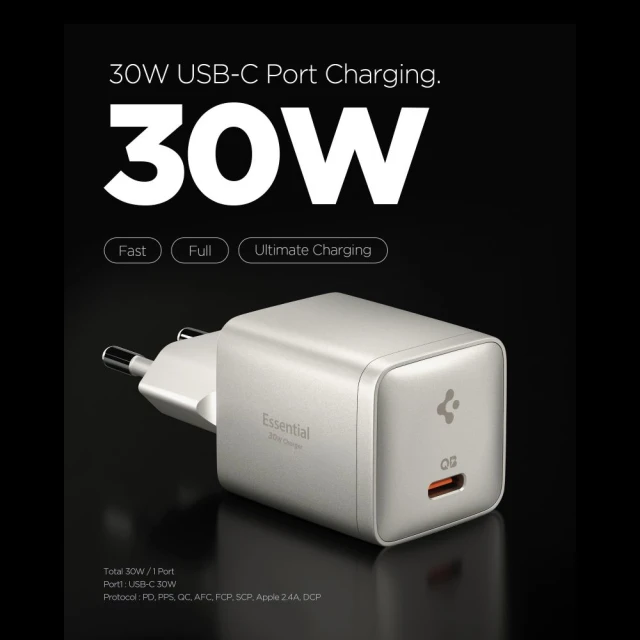 Сетевое зарядное устройство Spigen EE301EU-GAN Essential 1-Port 30W Natural Titanium (ACH10448)