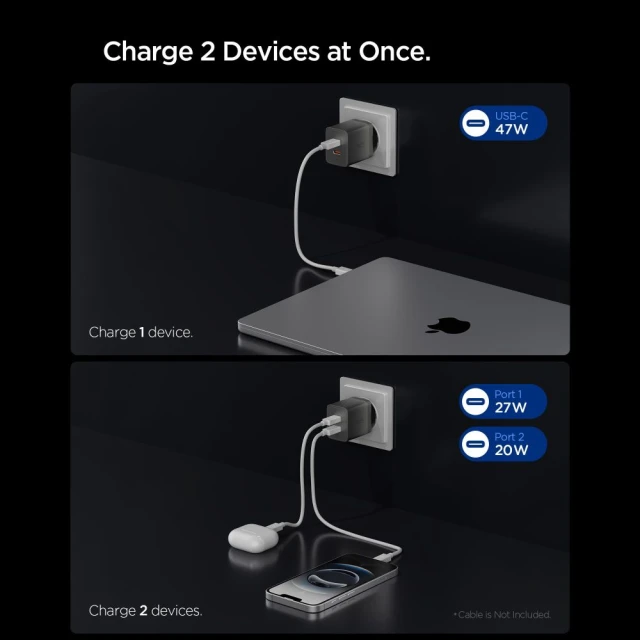 Мережевий зарядний пристрій Spigen EE472EU-GAN Essential 2-Port 47W Gunmetal (ACH10450)