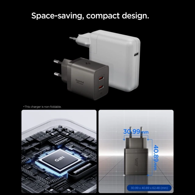 Мережевий зарядний пристрій Spigen EE472EU-GAN Essential 2-Port 47W Gunmetal (ACH10450)