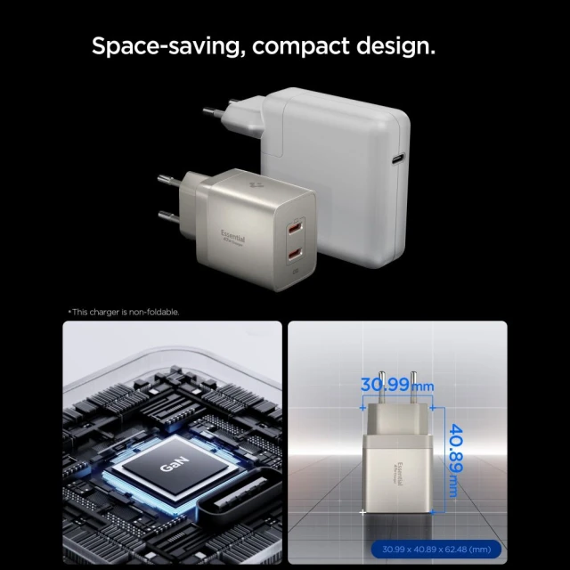 Мережевий зарядний пристрій Spigen EE472EU-GAN Essential 2-Port 47W Natural Titanium (ACH10451)
