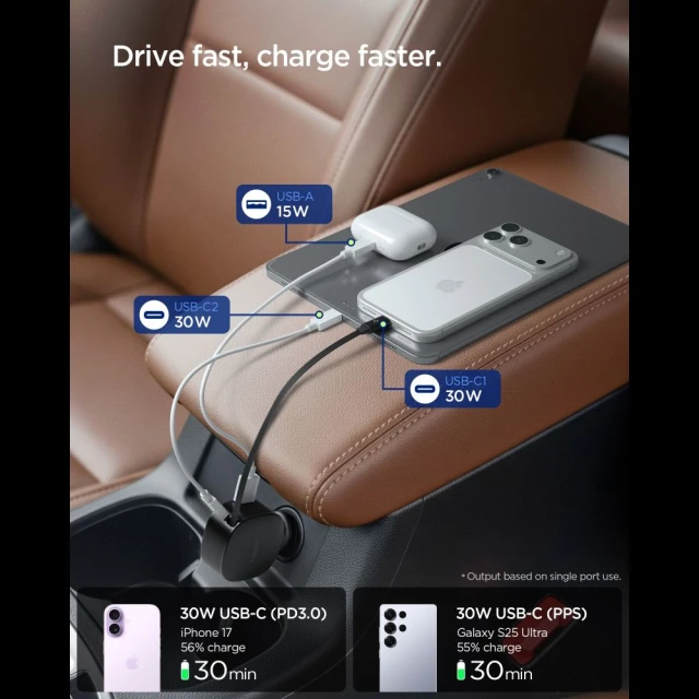 Автомобільний зарядний пристрій Spigen EV603BT Essential Car Charger 60W Black (ACP10515)