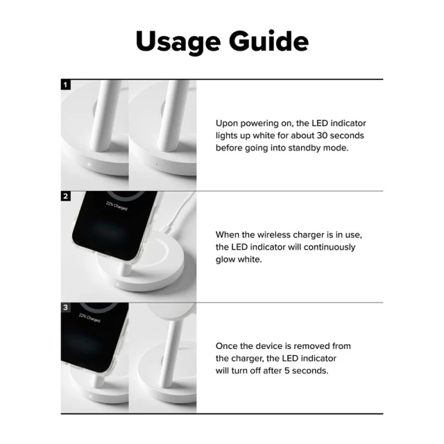 Бездротовий зарядний пристрій Ringke 3in1 Magnetic MagSafe Qi2.2 25W White (8800328816572)