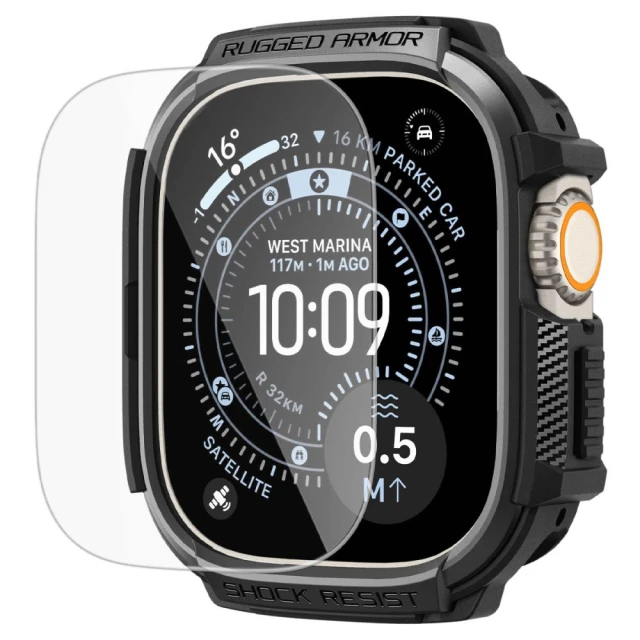 Чохол Spigen Rugged Armor & Tempered Glass для Apple Watch Ultra 3/2/1 49 mm Matte Black (ACS11414)