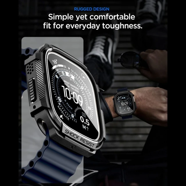 Чохол Spigen Rugged Armor & Tempered Glass для Apple Watch Ultra 3/2/1 49 mm Matte Black (ACS11414)
