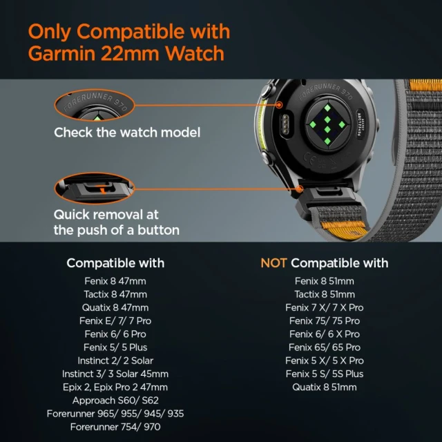 Ремінець Spigen Athlex Air для Garmin Quickfit 22 mm Black/Orange (AMP11426)