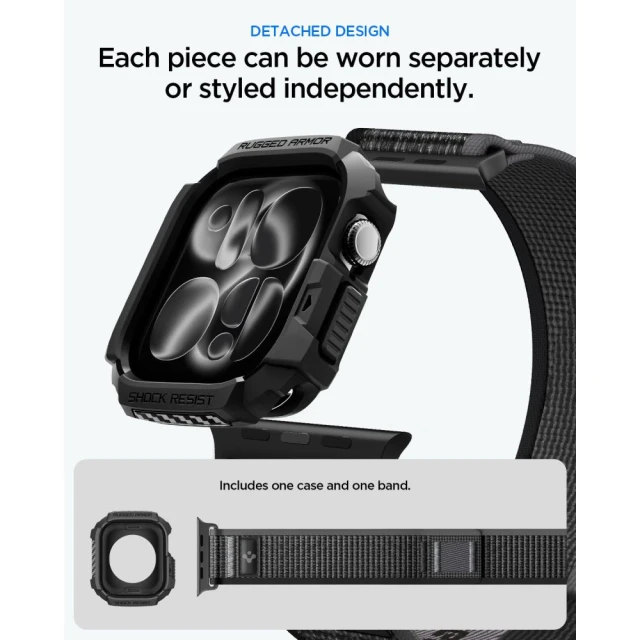 Чохол Spigen Athlex Air + Rugged Armor для Apple Watch 10 | 11 | 12 46mm Active Black / Grey (8800337248067)