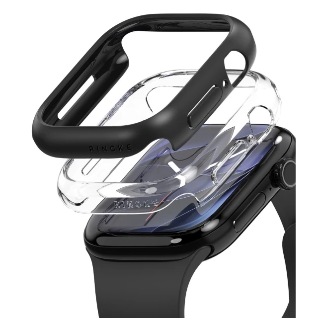 Чохол Ringke Slim для Apple Watch 12 46mm Clear + Matte Black 2шт (8800380466593)