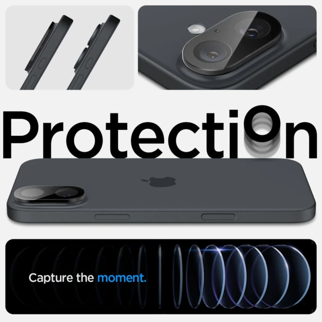 Защитное стекло Spigen для камеры iPhone 16 | 16 Plus Optik Glas. TR (2 pack) Black (AGL07922)