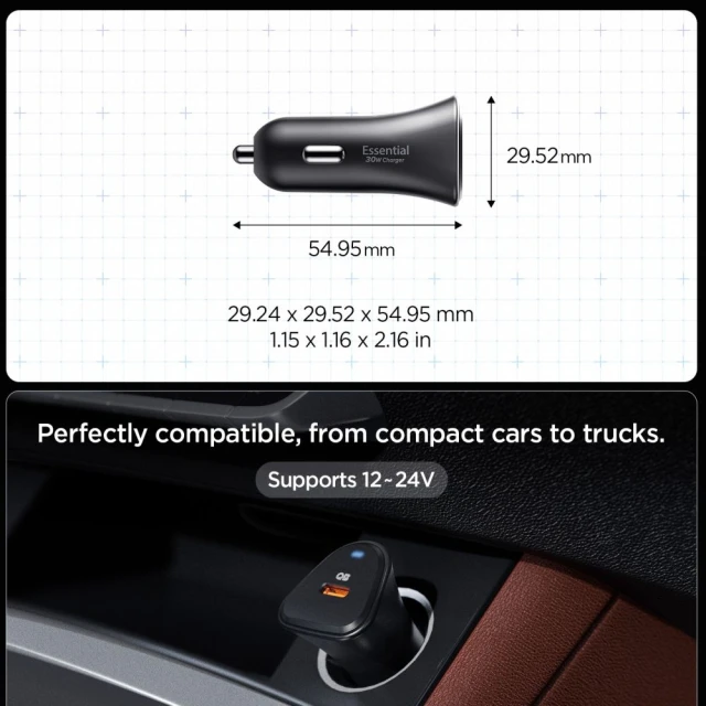 Автомобільний зарядний пристрій Spigen EV301 USB-C 30W Black (ACP08699)
