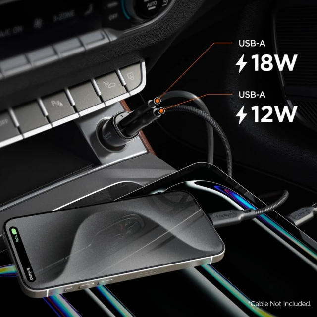 Автомобільний зарядний пристрій Spigen Essential EV302 30W 2xUSB-A Black (ACP08700)