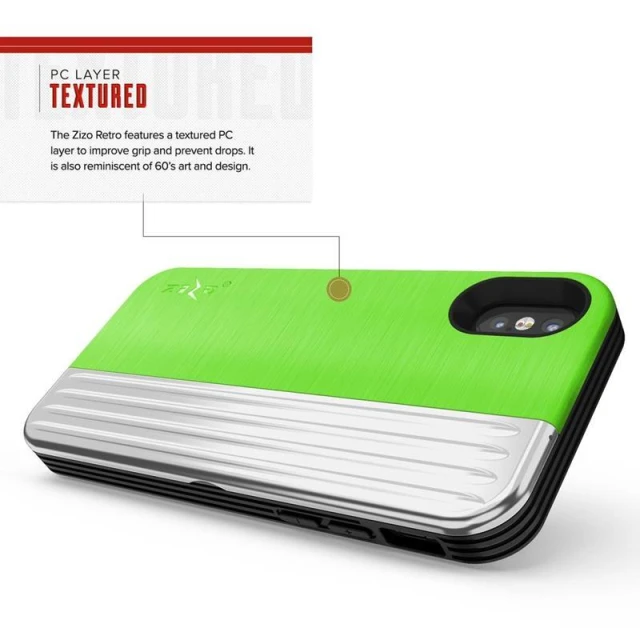 Чохол Zizo Retro Series для iPhone X/Xs Neon Green/Silver зі скла 9H (RET-IPH8-NGRSL)