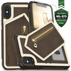 Чохол Zizo Nebula Wallet для iPhone X Dark Brown/Brown зі скла 9H (NEB-IPH8-DBBR)