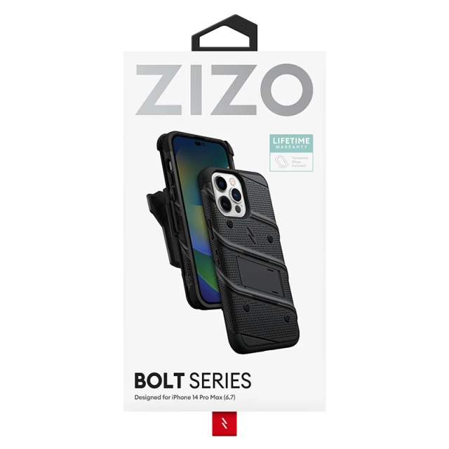 Чехол Zizo Bolt для iPhone 14 Pro Max со стеклом 9H Black (BOLT-IPH14PROMAX-BKBK)