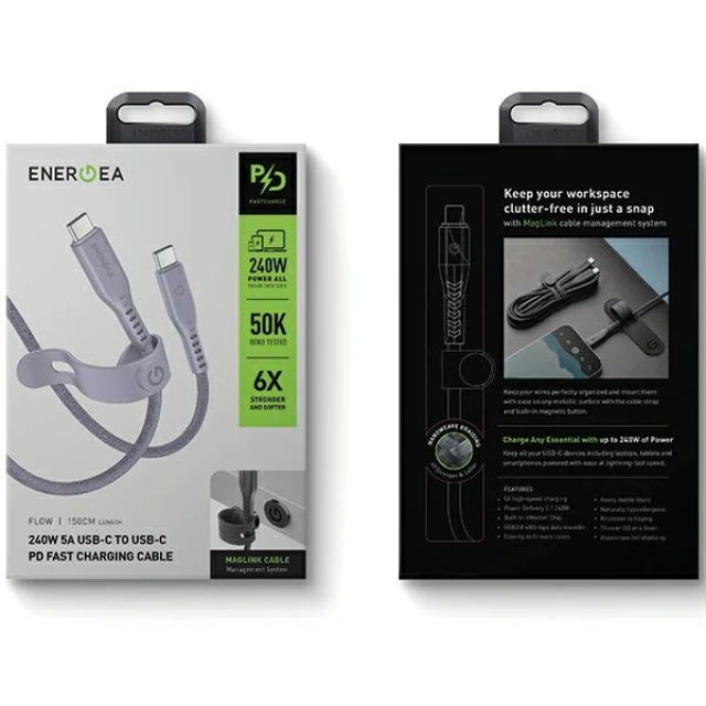 Кабель Energea Flow USB-C до USB-C 1.5m Purple 240W 5A PD Fast Charge (CBL-FLCC-PUR150M)