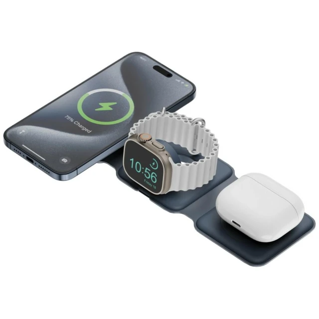 Бездротова зарядка Energea Bazic GoMag Trio Plus 3в1 15W Fast Charging Navy (GM-TRIOPLUS-BLU)