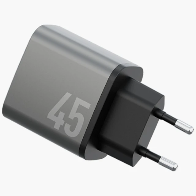 Мережевий зарядний пристрій Energea Ampcharge GaN45 2xUSB-C PD/PPS/QC3.0 45W Grey (CHR-AC2C-GAN45EU)