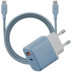 Мережевий зарядний пристрій Energea Bazic GoPort Velox Kit USB-C/USB-A GaN 35W з кабелем Blue (CHR-GPVLX-EU-BLU)