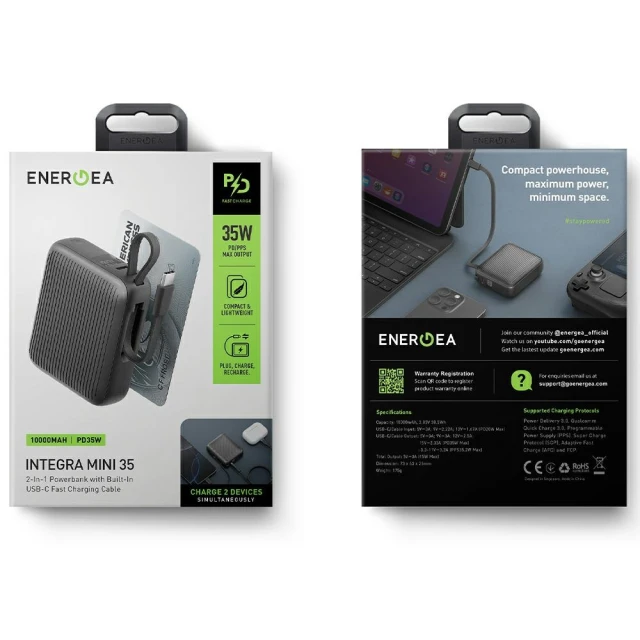 Зовнішній акумулятор Energea Integra Mini 35 10000mAh USB-C PD35W Grey (INT-MINI35-GUN)