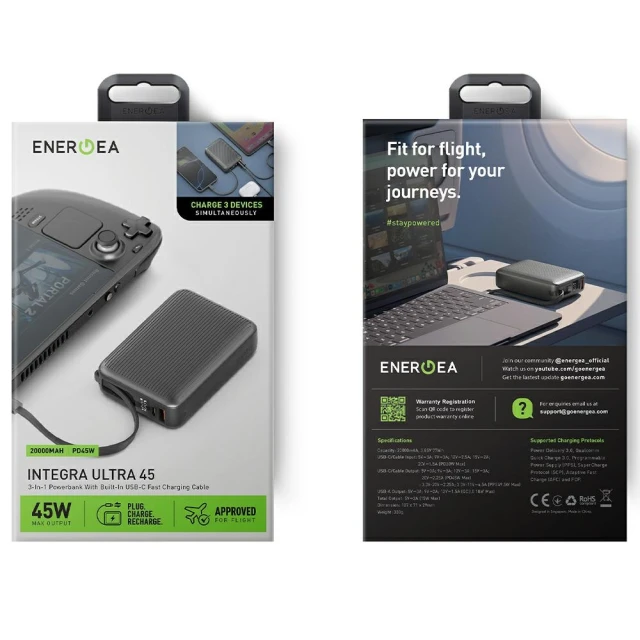 PowerBank Energea Integra Ultra 45 20000mAh USB-C PD45W Grey (INT-20K45-GUN)