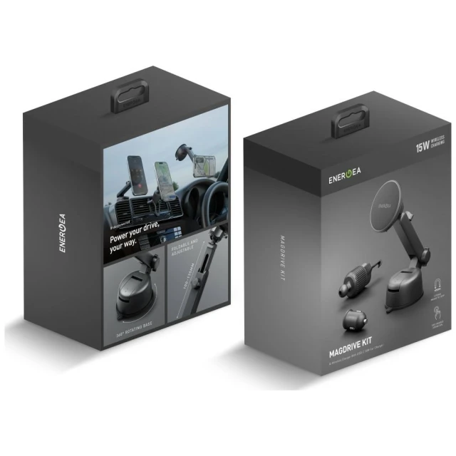 Автотримач Energea Magdrive Kit 15W на скло/на решітку вентиляції/на панель приладів Black (MAG-DRVKIT-BLK)