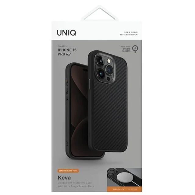 Чохол Uniq Keva для iPhone 15 Pro Max Carbon Black with MagSafe (Uniq-IP6.7P(2023)-KEVAMBLK)