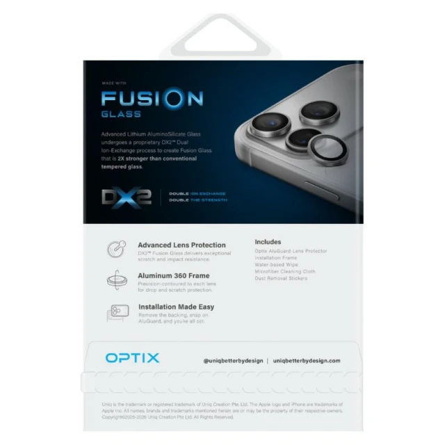 Захисне скло для камери Uniq Optix Aluguard (DX2) Camera Lens Protector для iPhone 18 Pro Max | 18 Pro Silver (UNIQ-IP6.3P-6.9P(2026)-ALENSSSIL)