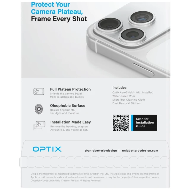 Захисне скло для камери UNIQ Optix Aeroshield для iPhone 18 Pro Clear (UNIQ-IP6.3P(2026)-AERSCMPFCLR)