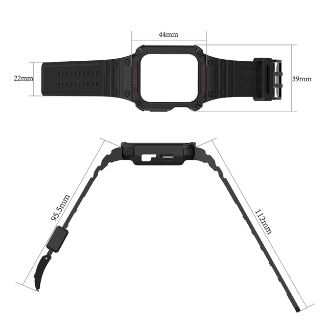 Ремінець Hurtel для Apple Watch Series 9/8/7/6/5/4/SE 45 mm | 44 mm Black (9145576231678)