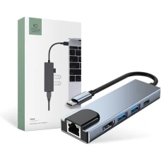 USB-хаб Tech-Protect V3 5-in-1 Grey USB-C - 2xUSB-A/HDMI/USB-C/Ethernet Grey (9589046919312)