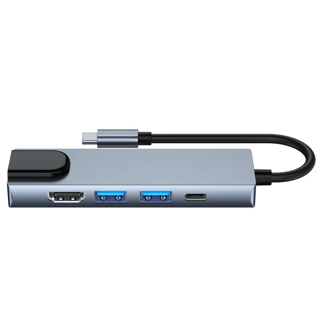 USB-хаб Tech-Protect V3 5-in-1 Grey USB-C - 2xUSB-A/HDMI/USB-C/Ethernet Grey (9589046919312)