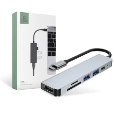 USB-хаб Tech-Protect V4 6-in-1 Grey USB-C - 2xUSB-A/HDMI/USB-C/SD/TF Grey (9589046919343)