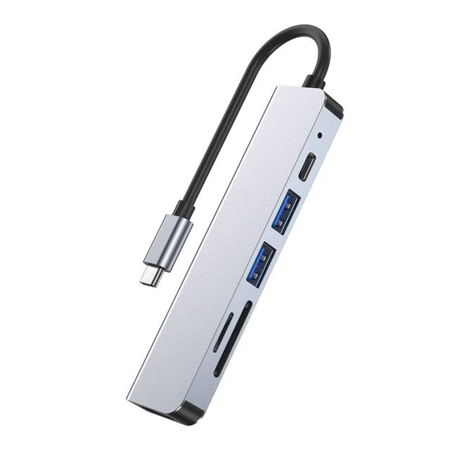 USB-хаб Tech-Protect V4 6-in-1 Grey USB-C - 2xUSB-A/HDMI/USB-C/SD/TF Grey (9589046919343)